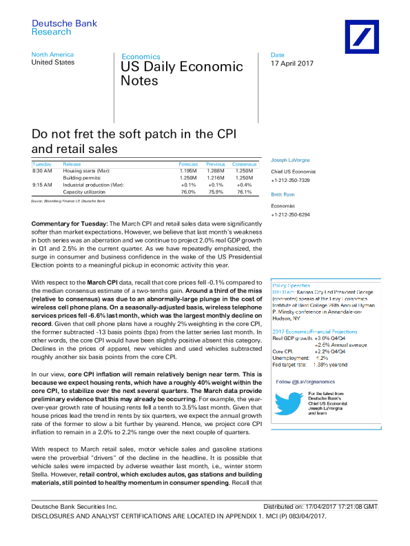 不要担心CPI和零售销售的疲软