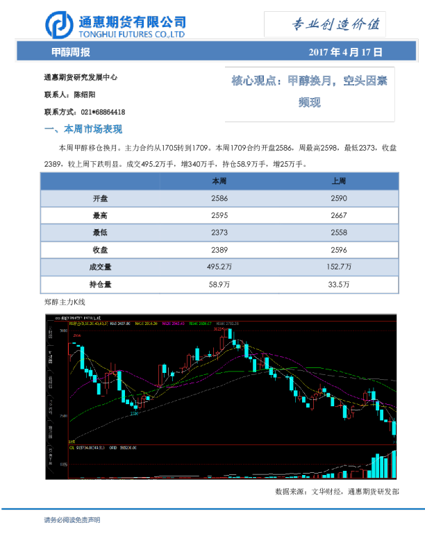 甲醇周报：核心观点：甲醇换月 空头因素频现