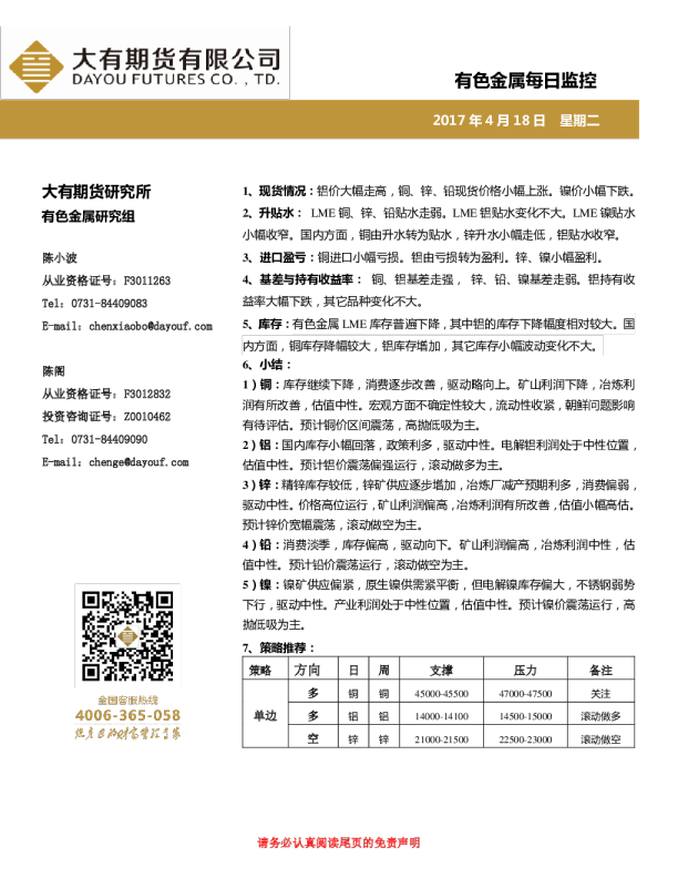 有色金属每日监控