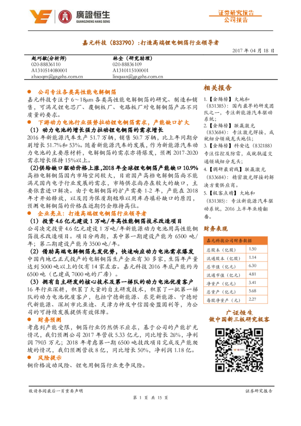 打造高端锂电铜箔行业领导者