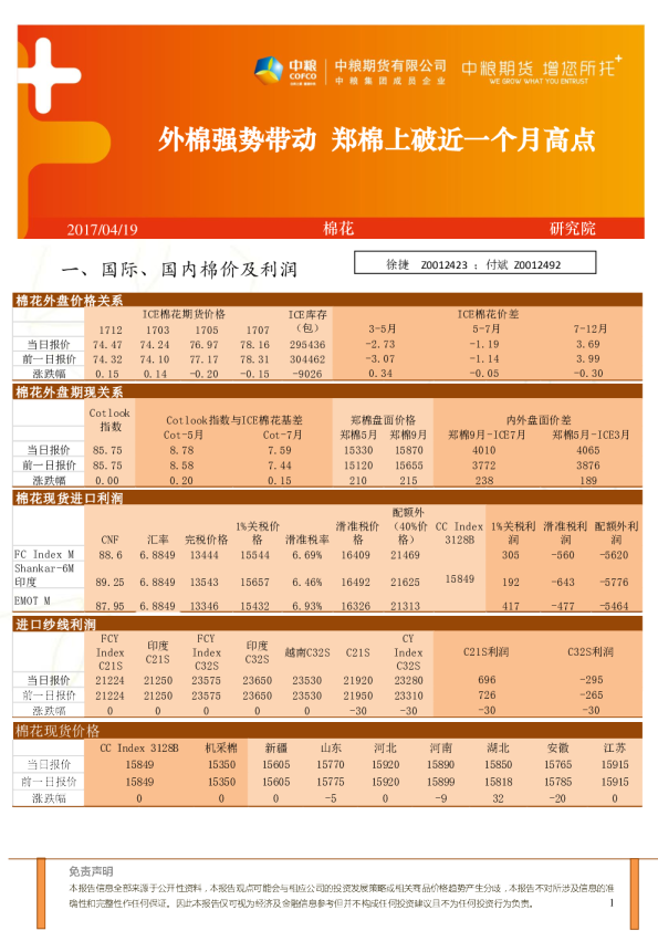 外棉强势带动 郑棉上破近一个月高点