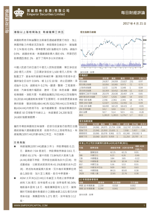英皇证券每日财经评论