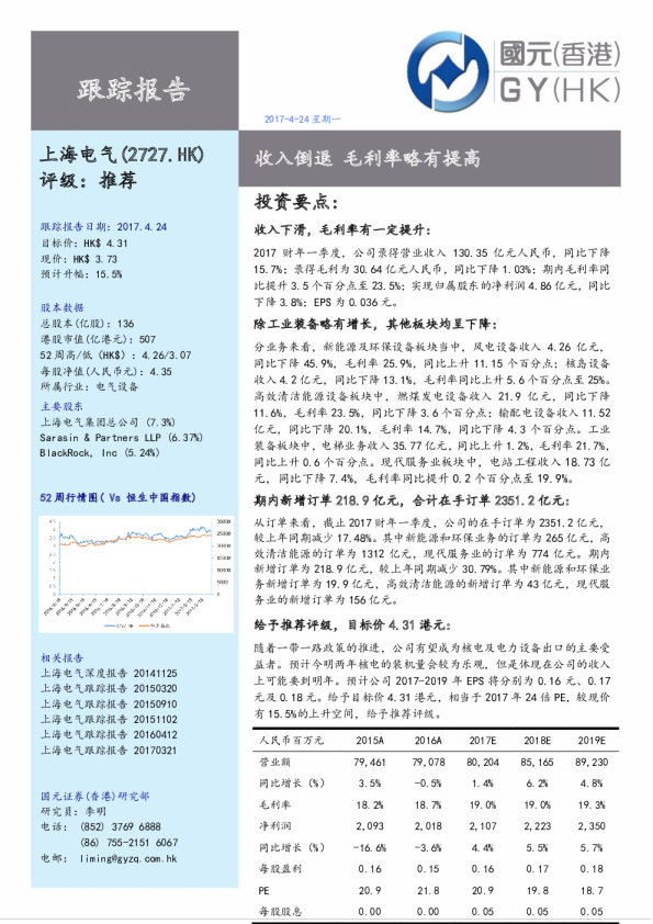 收入倒退 毛利率略有提高