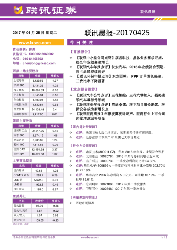 联讯证券联讯晨报