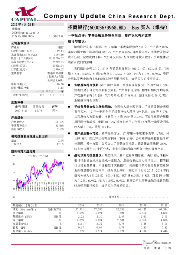 一季报点评：零售金融业务特色明显，资产状况有所改善