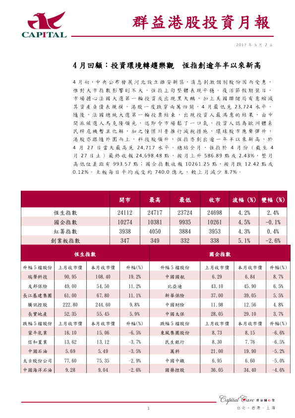 群益港股投资月报