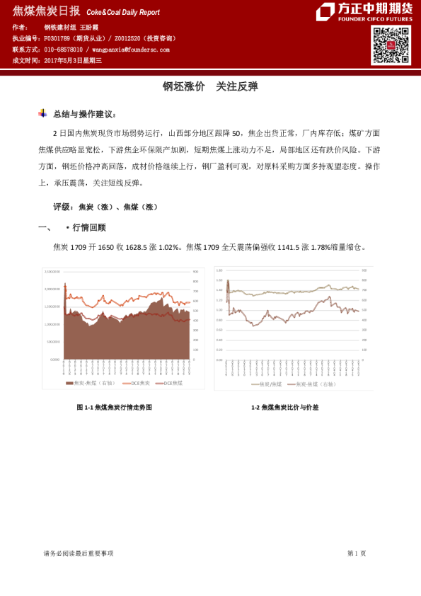焦煤焦炭日报：钢坯涨价,关注反弹