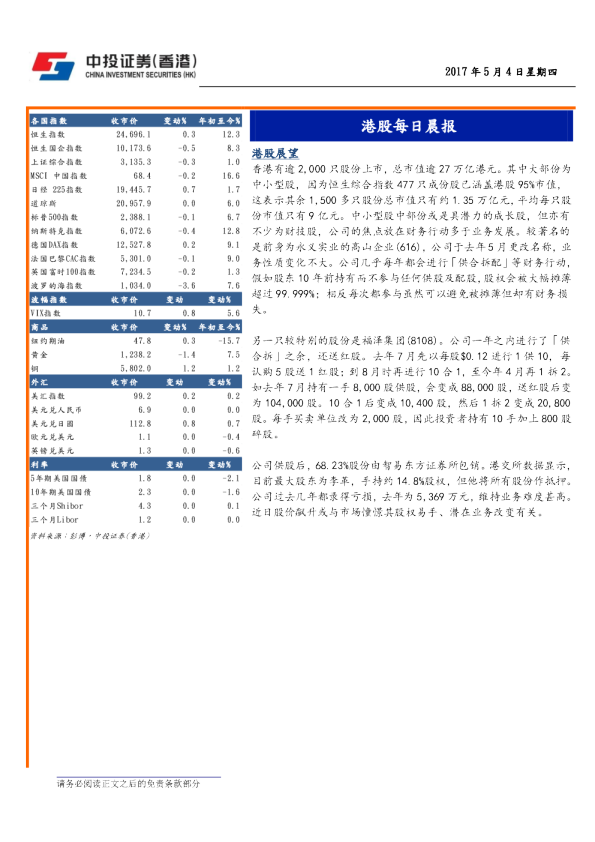 港股每日晨报