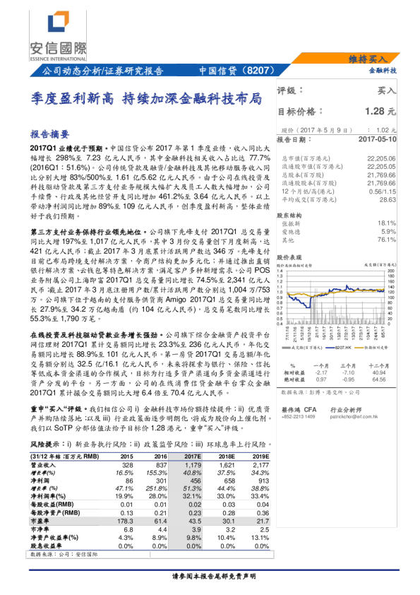 年季度盈利新高，持续加深金融科技布局