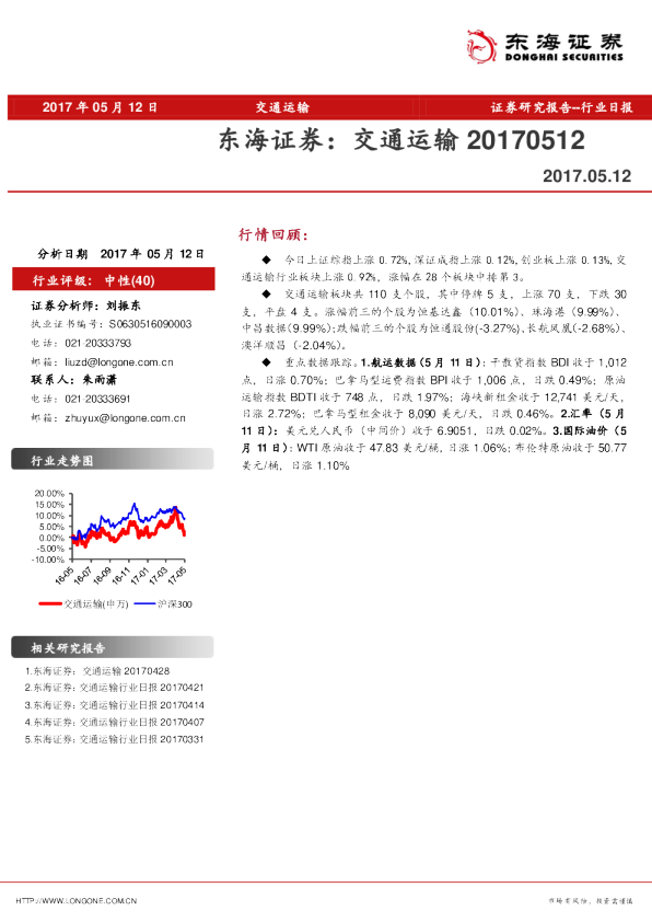东海证券交通运输行业日报
