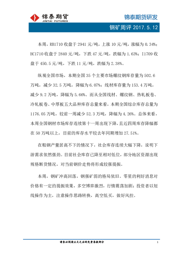 钢矿周评