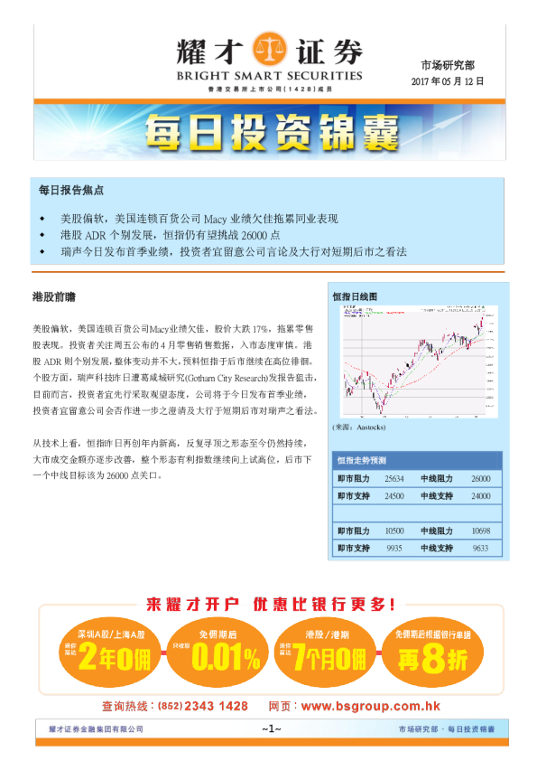 耀才证券每日投资锦囊