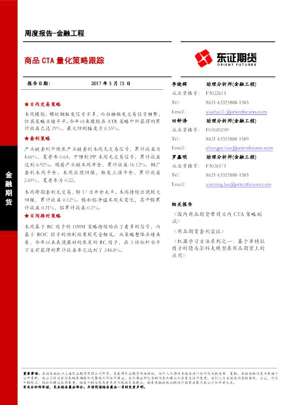金融工程：商品CTA量化策略跟踪