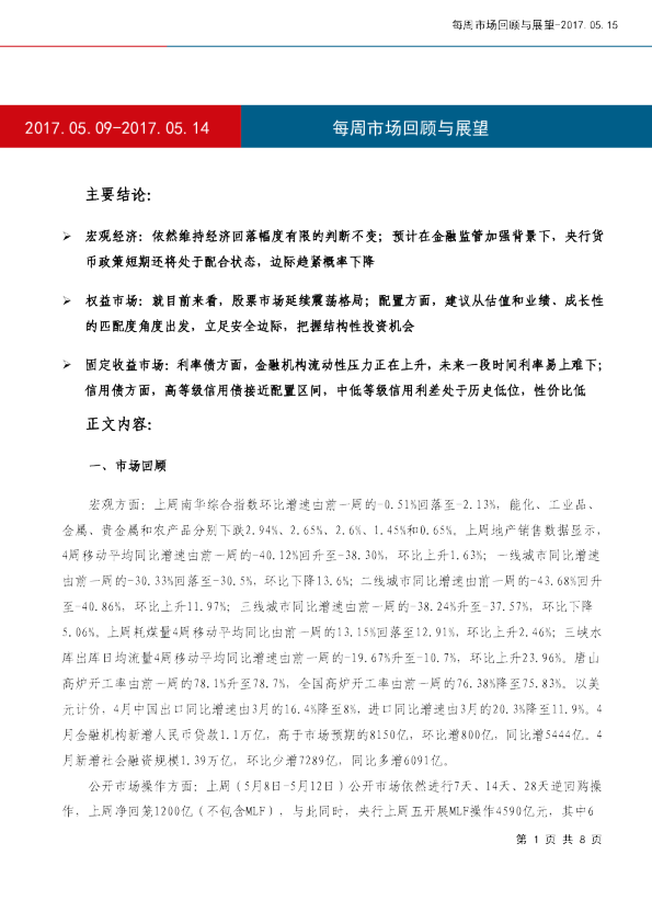 工银瑞信每周市场回顾与展望