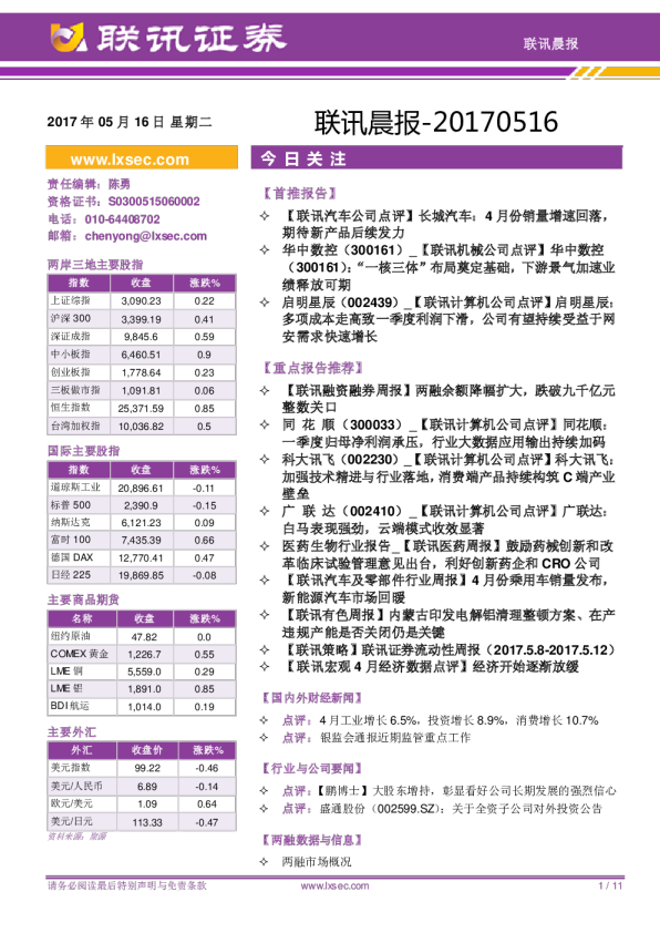 联讯证券联讯晨报