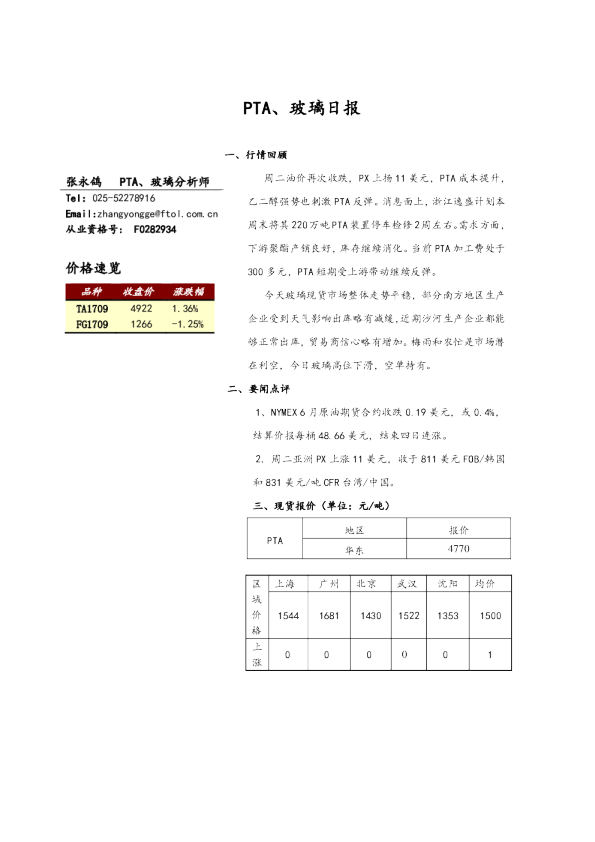 PTA、玻璃日报
