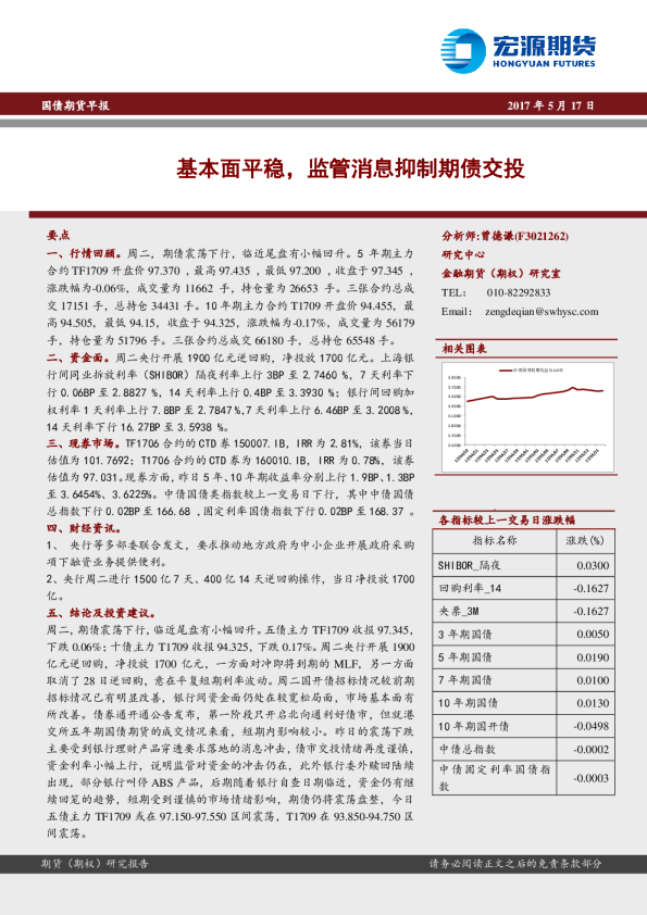 国债期货早报：基本面平稳,监管消息抑制期债交投