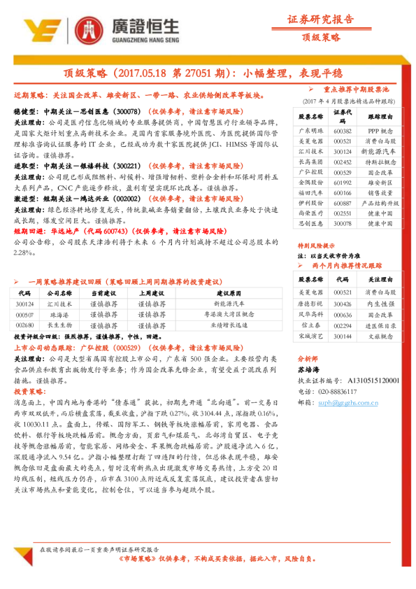 顶级策略：小幅整理，表现平稳