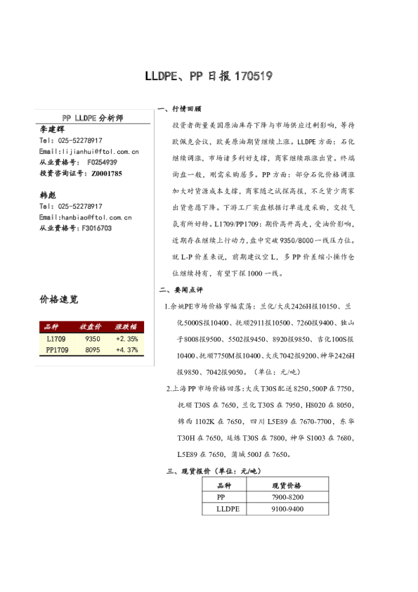 LLDPE、PP日报