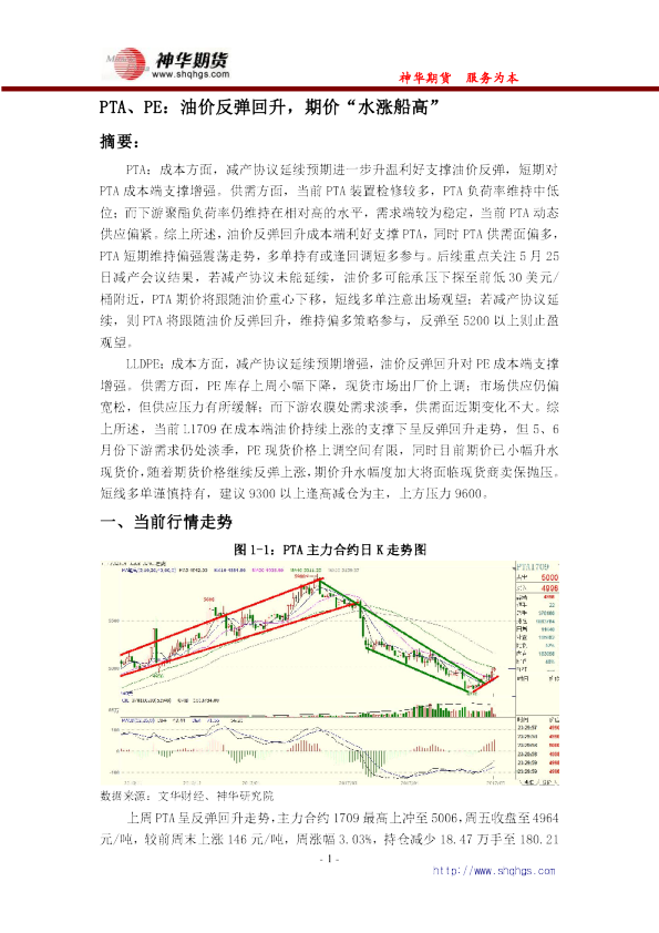 PTA、PE：油价反弹回升，期价“水涨船高”