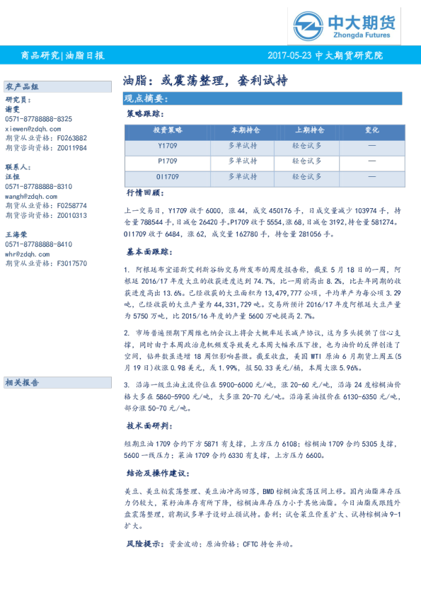 油脂日报：或震荡整理,套利试持