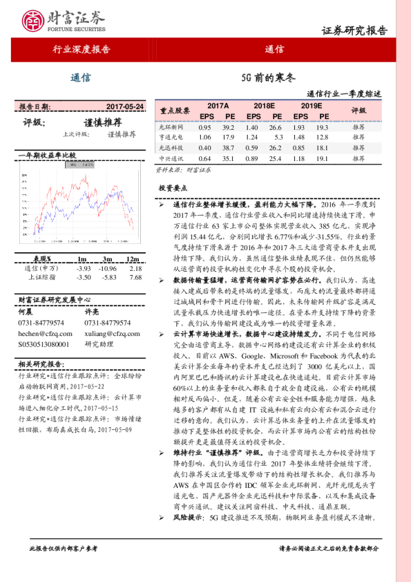 通信行业一季度综述：5G前的寒冬