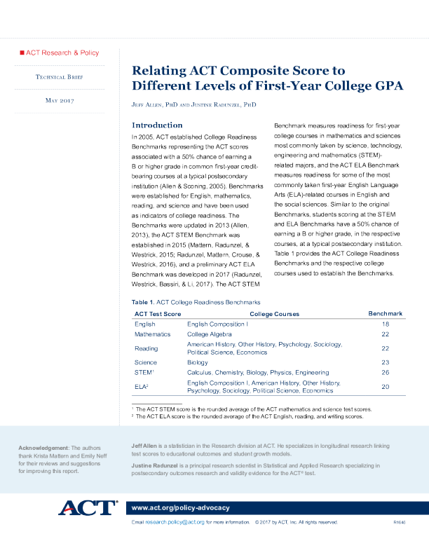 relating-act-composite-score-to-different-levels-of-first-year-college-gpa