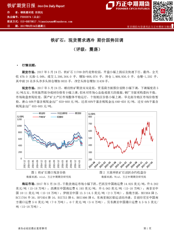铁矿石：现货需求遇冷 期价弱势回调