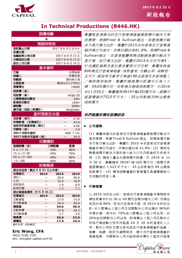 In Technical Productions ：新股报告