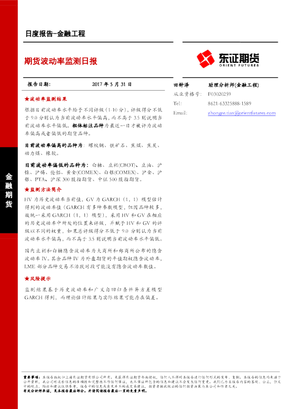 金融工程日度报告：期货波动率监测日报