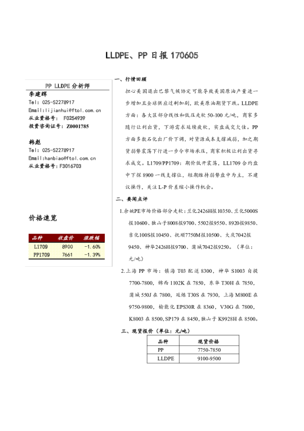 LLDPE、PP日报