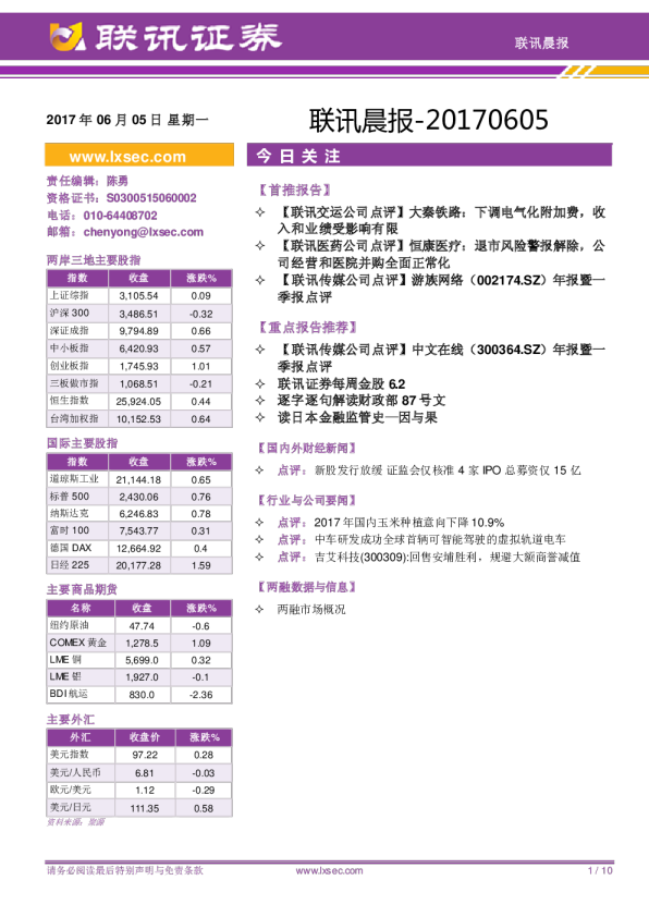 联讯证券联讯晨报