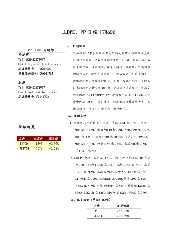 LLDPE、PP日报