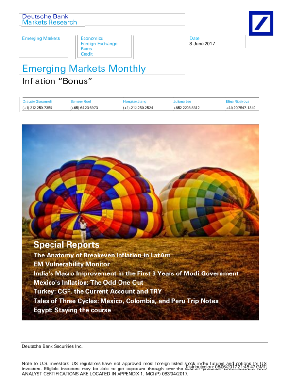 Emerging Markets MonthlyInflation “Bonus”