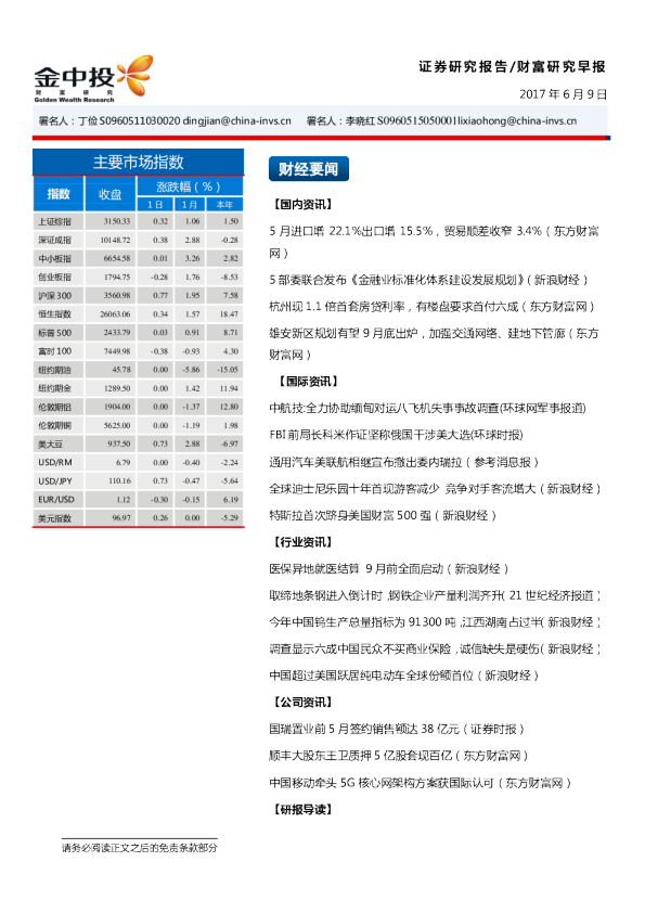 中投证券财富研究早报