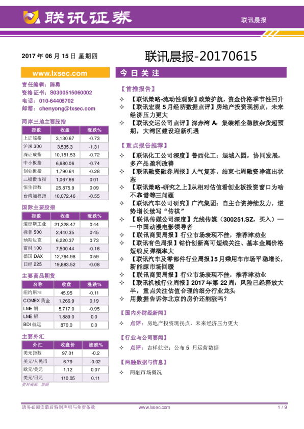 联讯证券联讯晨报