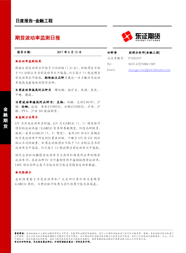 金融工程日度报告：期货波动率监测日报