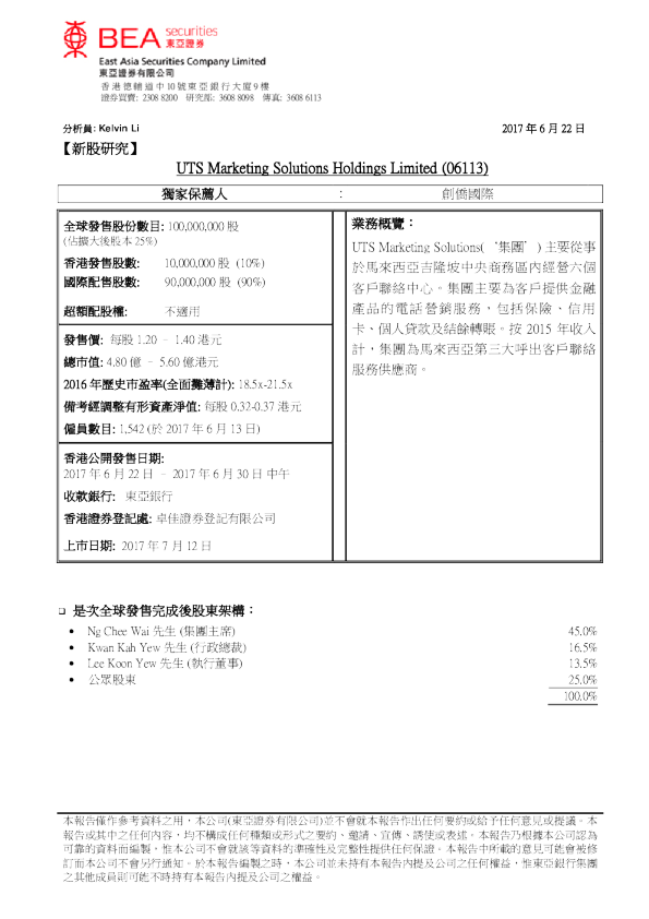 新股评论：UTS Marketing Solutions Holdings Limited