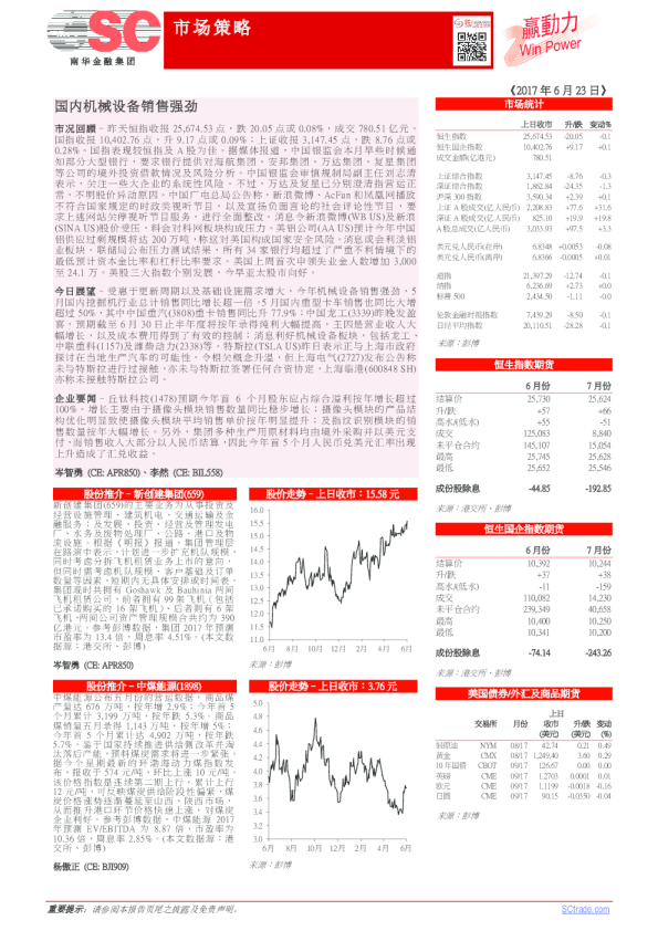 赢动力：国内机械设备销售强劲