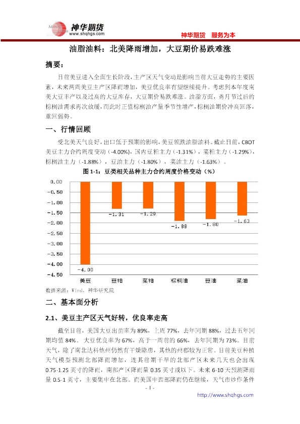 油脂油料：北美降雨增加，大豆期价易跌难涨