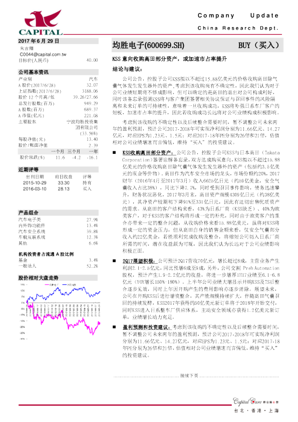 KSS意向收购高田部分资产，或加速市占率提升