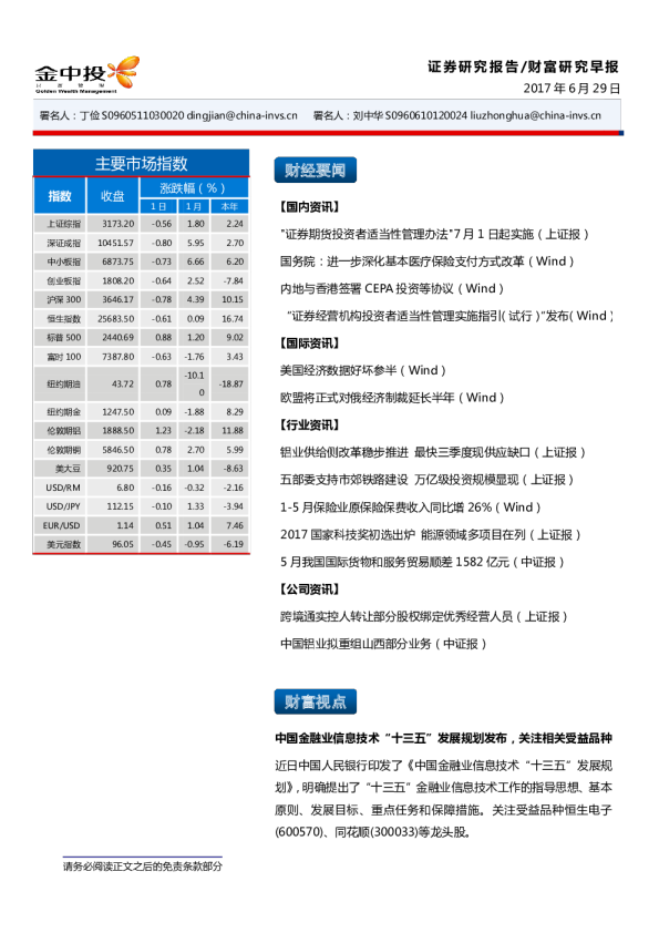 中投证券财富研究早报