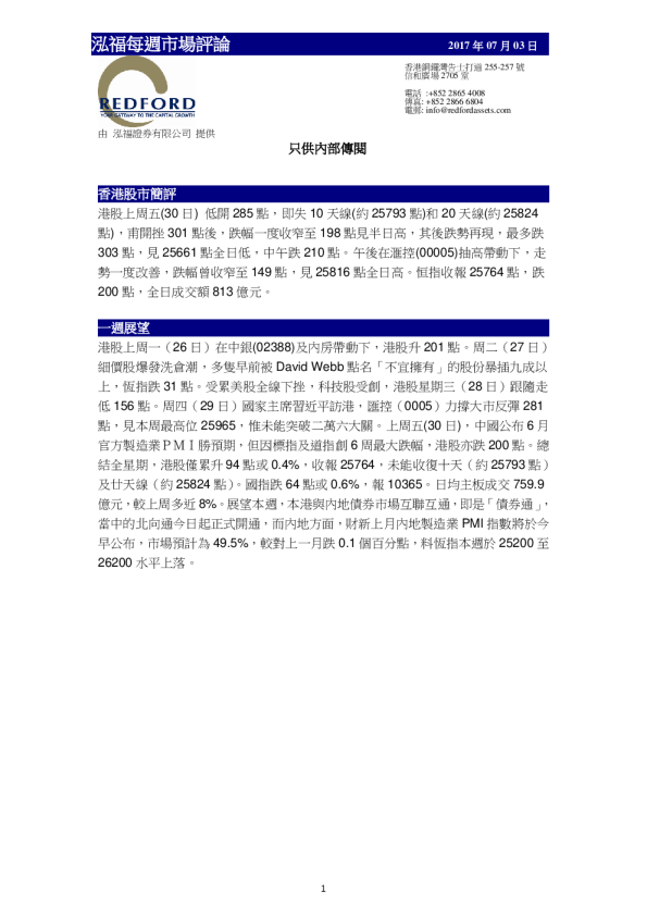 泓福每周市场评论