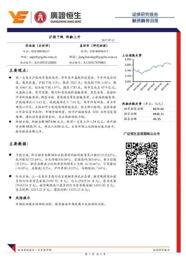 融资融券日报：沪指下跌，两融上升