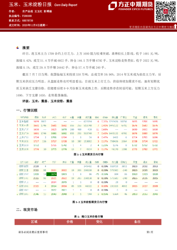 玉米、玉米淀粉日报