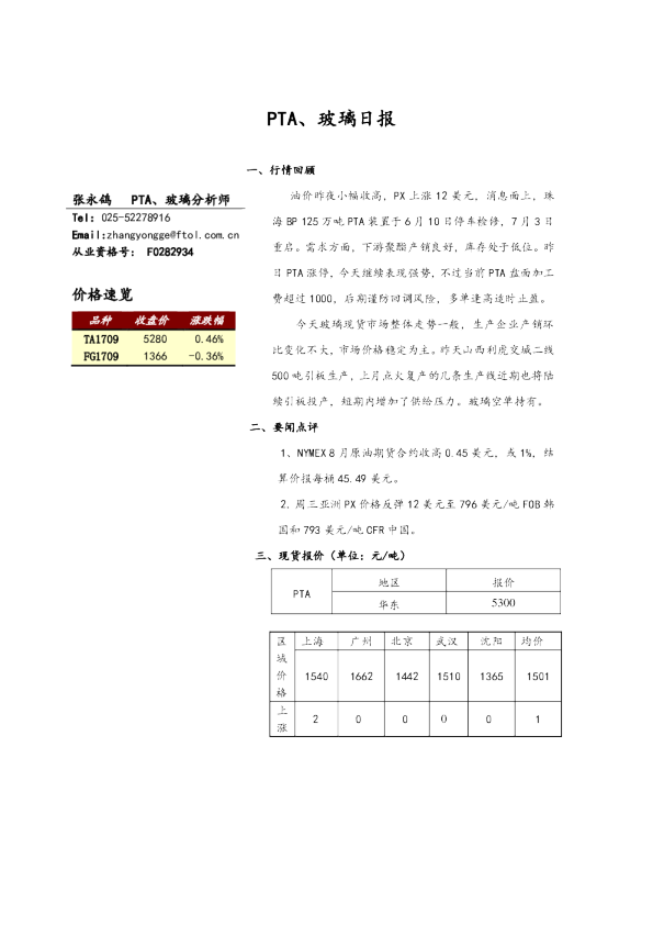 PTA、玻璃日报