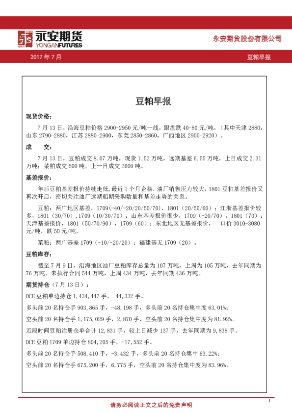豆粕早报