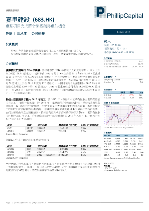 重点项目完成将令集团获得重估机会