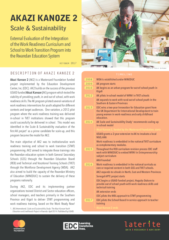 Akazi Kanoze 2: Scale and Sustainability