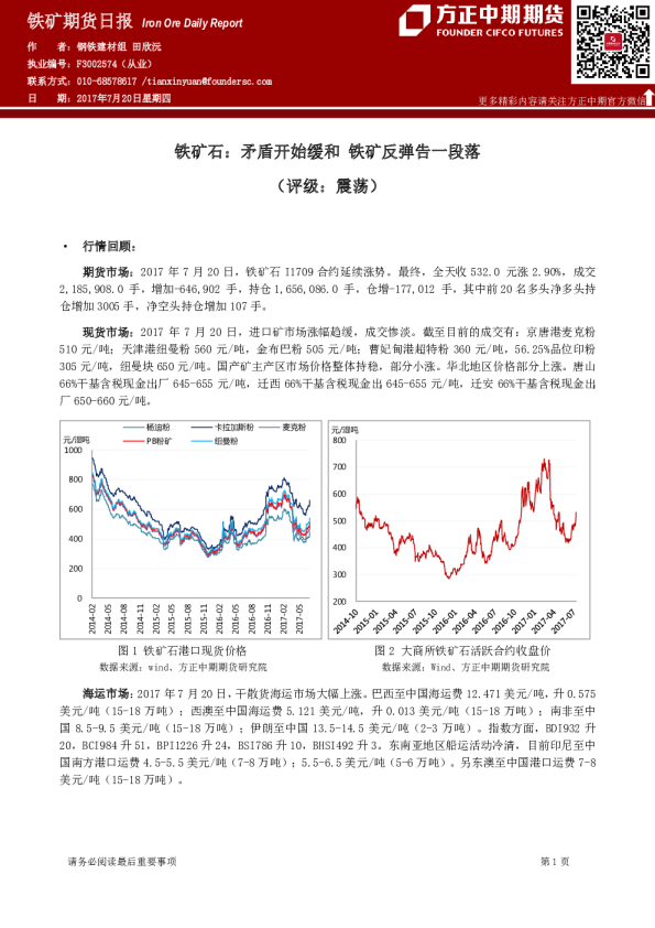铁矿期货日报：铁矿石：矛盾开始缓和 铁矿反弹告一段落